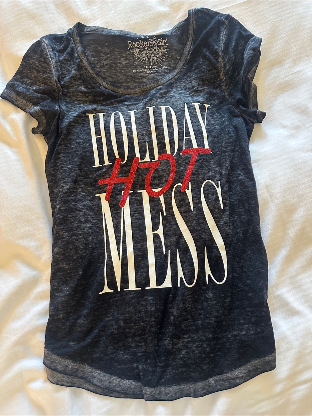 Rocker Girl 'Holiday Hot Mess' Graphic Tee - Black with Red & White